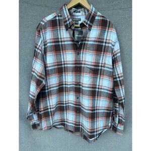 NWT Eddie Bauer Men's Large Field Flannel Plaid Button Down Shirt Blue Red
